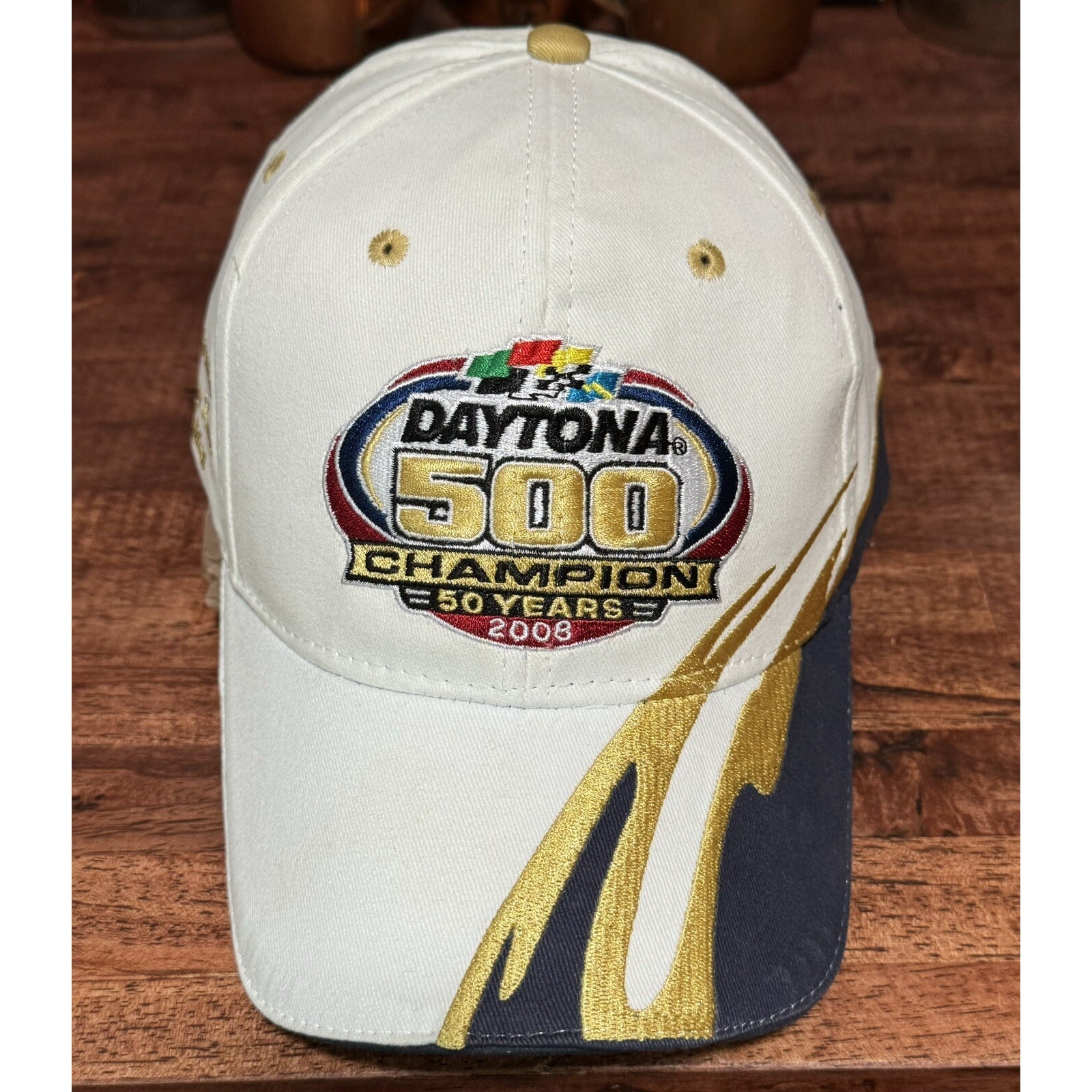 2007 White Daytona 500 Dad Hat Cap Adjustable Nascar Strap Back